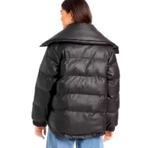 NWT UNIVERSAL THREAD Black Faux Leather Puffer Coat - Large